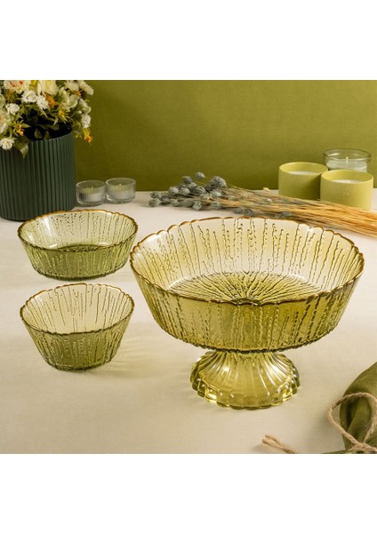 Rita 3'lü Cam Kase Seti Yeşil Altın Fileli fırsatları