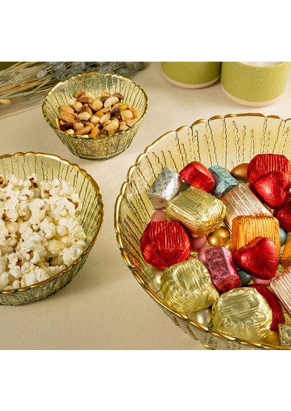 Rita 3'lü Cam Kase Seti Yeşil Altın Fileli