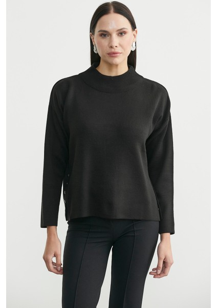 Oversize Dik Yaka Triko Kazak - Siyah modelleri