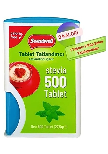 Sweetwell Stevia Tablet Tatlandırıcı 500 Tablet x 3 Adet Sıfır Kalori