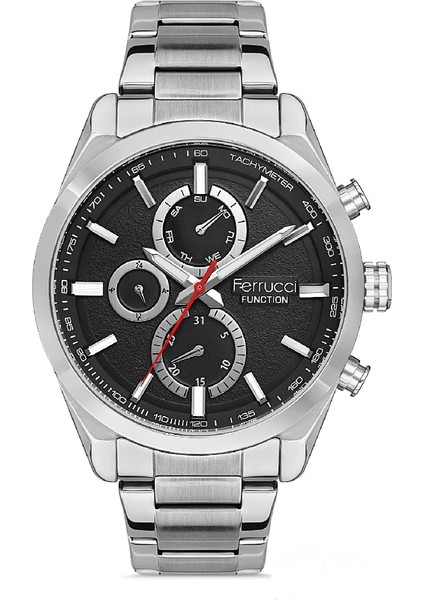 Ferucci Ferrucci Erkek Kol Saati Gümüş(Silver) Renk, Siyah Kadran - Şık Metal Kordon, 2 Yıl Garantili
