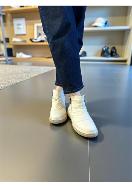 D25KB-1005 Kemik Renk Hakiki Deri Tam Ortopedik Günlük Kadın Bot modelleri