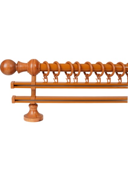 Meyra Demonte Başlıklı Ahşap Rustik Perde Askısı - Çift Raylı