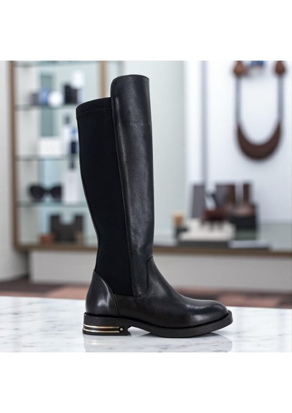 D25KC-2370 Siyah Hakiki Deri Tam Ortopedik Günlük Kadın Çizme