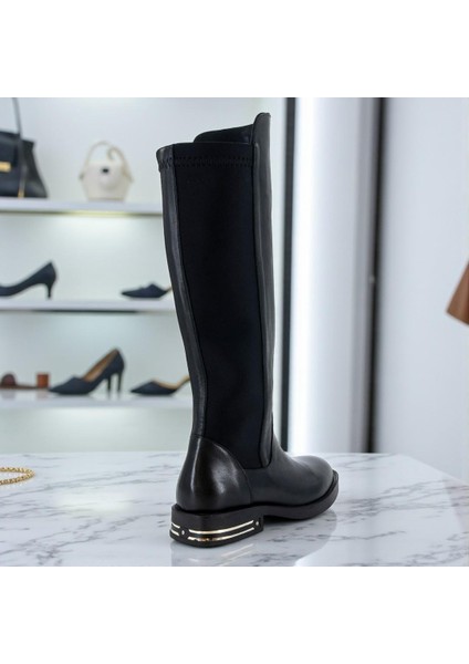 D25KC-2370 Siyah Hakiki Deri Tam Ortopedik Günlük Kadın Çizme modelleri