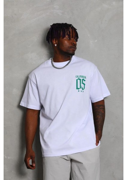 Unisex Oversize Baskılı Bisiklet Yaka T-Shirt - Beyaz fiyatları