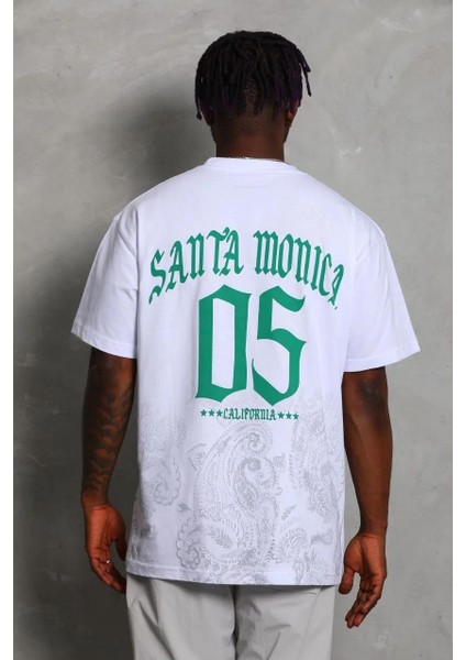 Unisex Oversize Baskılı Bisiklet Yaka T-Shirt - Beyaz fırsatları