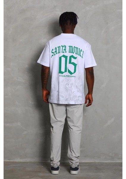 Unisex Oversize Baskılı Bisiklet Yaka T-Shirt - Beyaz indirimleri