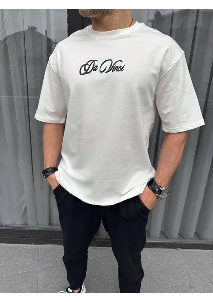 Unisex Baskılı Oversize T-Shirt - Beyaz