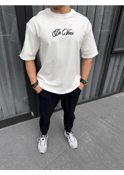 Unisex Baskılı Oversize T-Shirt - Beyaz modelleri