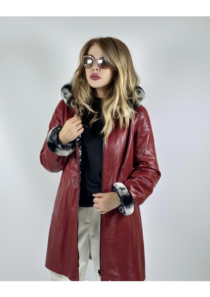 Kadın Çift Taraflı Giyilebilir Hakiki Deri Mont MN35