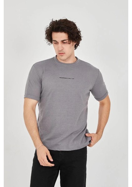 Unisex Jakar Kumaş Slim Fit T-Shirt - Boyalı Gri