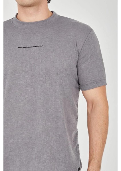 Unisex Jakar Kumaş Slim Fit T-Shirt - Boyalı Gri modelleri