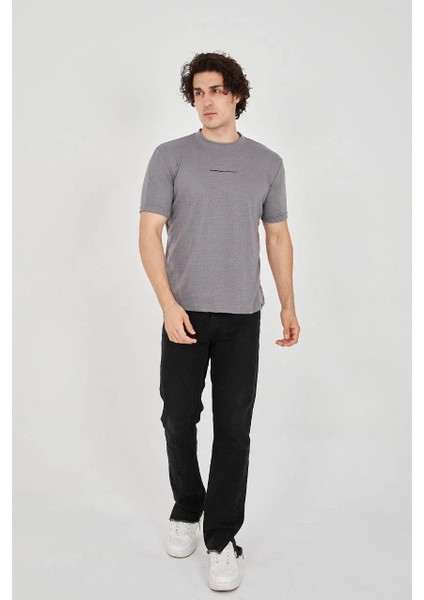 Unisex Jakar Kumaş Slim Fit T-Shirt - Boyalı Gri fırsatları