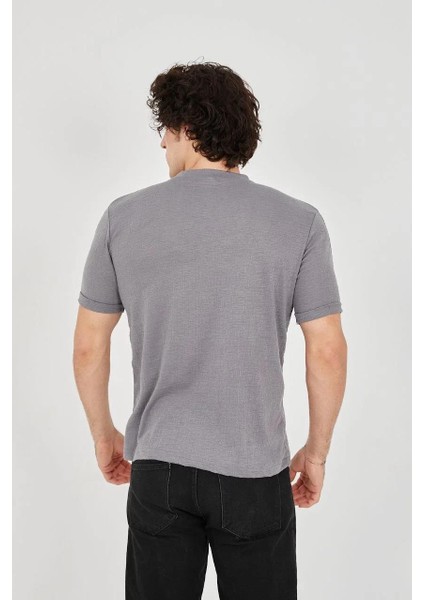 Unisex Jakar Kumaş Slim Fit T-Shirt - Boyalı Gri indirimleri