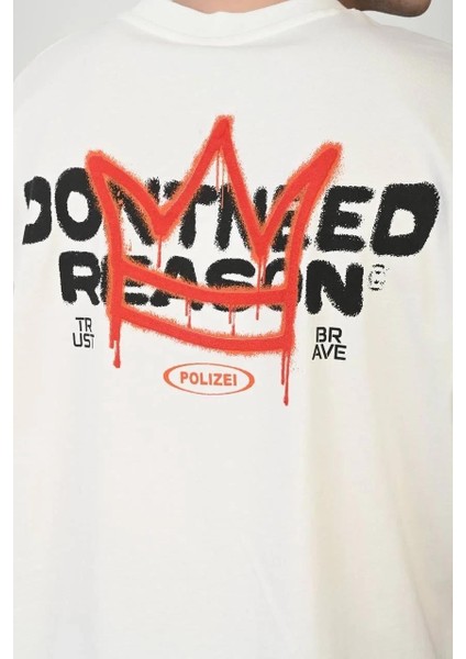 Unisex Bisiklet Yaka Baskılı Oversize T-Shirt - Beyaz fiyatları