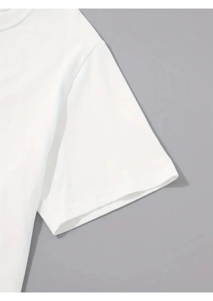 20/1 Penye Compack Palmiye Baskılı Oversize Bisiklet Yaka Kısa Kol T-Shirt - Beyaz modelleri