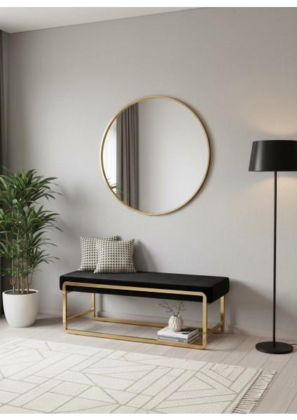 Elora Gold Metal Ayaklı Siyah Puf / Bench