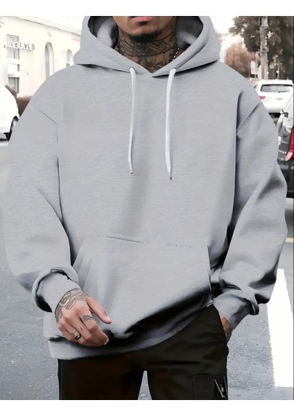 Punıx Büyük Beden Özel Tasarım Kapüşonlu Düz Renk %100 Pamuk 3 Iplik Casual Erkek Sweatshırt