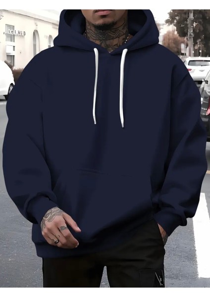 Punıx Büyük Beden Özel Tasarım Kapüşonlu Düz Renk %100 Pamuk 3 Iplik Casual Erkek Sweatshırt