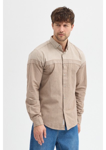 Premium Slim Fit Yün Karışımlı Kontrast Parçalı Uzun Kollu Gömlek fiyatları