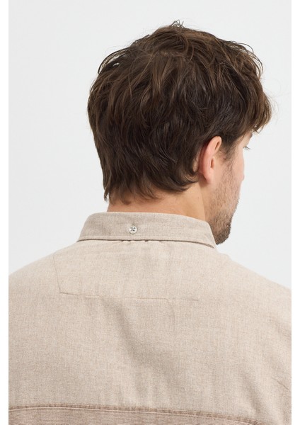 Premium Slim Fit Yün Karışımlı Kontrast Parçalı Uzun Kollu Gömlek