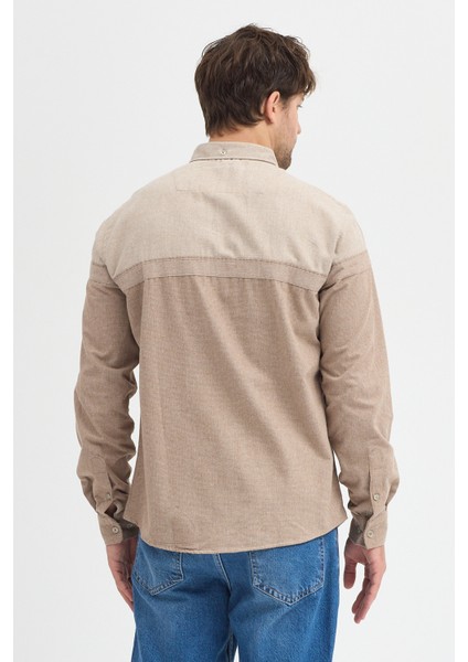 Premium Slim Fit Yün Karışımlı Kontrast Parçalı Uzun Kollu Gömlek