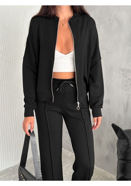 Kolej Yaka Kadın Eşofman Takımı - Üst Bomber Kolej Yaka Ceket ve Alt Bol Paça Baggy Pantolon fiyatları