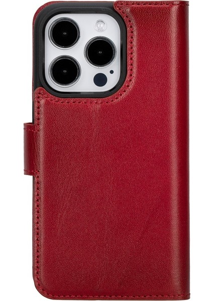 Apple iPhone 15 Pro Uyumlu Deri Cüzdanlı Kılıf Mwwn V4EF Kırmızı indirimleri