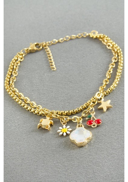 Çiçek Şans Mineli Çelik Bileklik