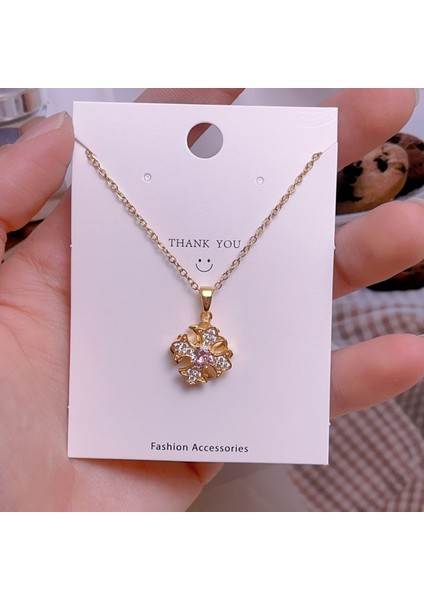 Yeni Çelik Köprücük Kemiği Zinciri Dönen Kolye Kolye Kadın Basit Yüz Aksesuarlı Hafif Lüks (Yurt Dışından)