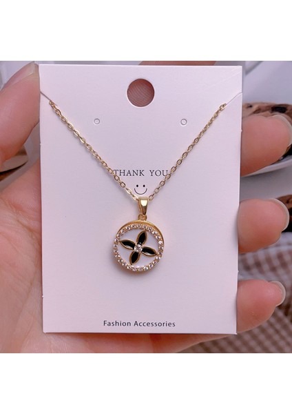 Yeni Çelik Köprücük Kemiği Zinciri Dönen Kolye Kolye Kadın Basit Yüz Aksesuarlı Hafif Lüks (Yurt Dışından)