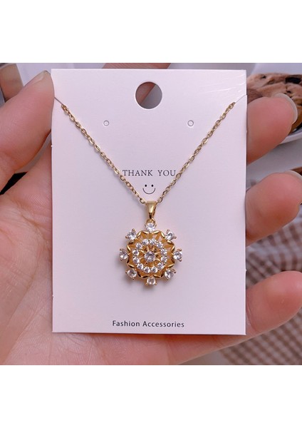 Yeni Çelik Köprücük Kemiği Zinciri Dönen Kolye Kolye Kadın Basit Yüz Aksesuarlı Hafif Lüks (Yurt Dışından)