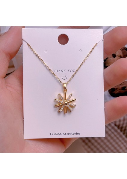 Yeni Çelik Köprücük Kemiği Zinciri Dönen Kolye Kolye Kadın Basit Yüz Aksesuarlı Hafif Lüks (Yurt Dışından)