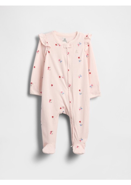 Bebek Pembe First Favorites Organik Pamuklu Ayaklı Bodysuit