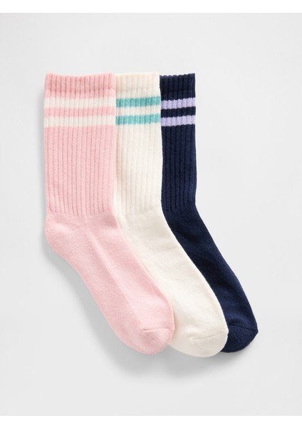 Kız Çocuk Çok Renkli 3'lü Slouchy Crew Çorap Seti