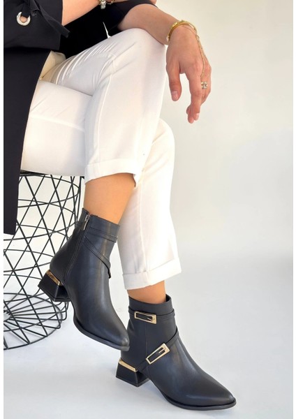 Inay Siyah Cilt Topuklu Bot