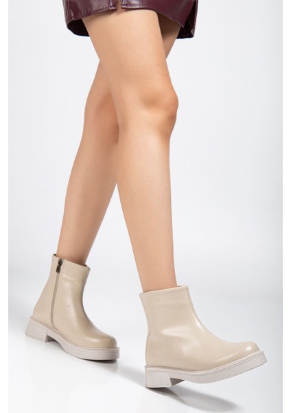 02-3033 Bej Kırışık Rugan Fermuarlı Günlük Kadın Bot fiyatları