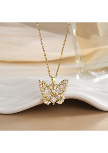 Yeni Çelik Köprücük Kemiği Zinciri Dönen Kolye Kolye Kadın Basit Yüz Aksesuarlı Hafif Lüks (Yurt Dışından)