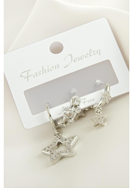 3 Adet Yıldız Zirkon Taşlı Küpe