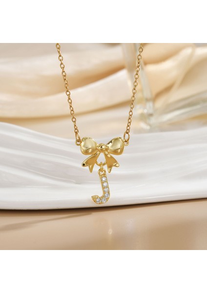 Yeni Basit Kakma Zirkonya Yay Kolye Kadın Basit Yüksek Sınıf Mücevher Duygusu Titanyum Çelik Renk Kaybetmez (Yurt Dışından)