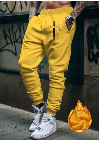 Büyük Beden Özel Tasarım Paris Dikey Baskılı %100 Pamuk Kışlık Yeni Trend Erkek Eşofman Altı