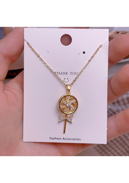 Yeni Çelik Köprücük Kemiği Zinciri Dönen Kolye Kolye Kadın Basit Yüz Aksesuarlı Hafif Lüks (Yurt Dışından)