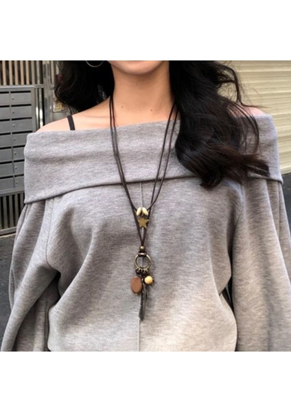 Yeni Çin Zen Uzun Bronz Tüy Kolye Vintage Bohem Etnik Tarzı Çift Jumper Giyim Uzun Aksesuarlar (Yurt Dışından)