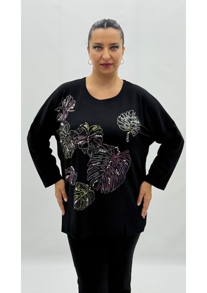 Büyük Beden Viskon Taşlı Inci Detaylı Uzun Kol Oversize Kadın Bluz fiyatları