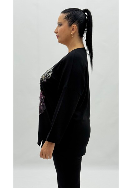 Büyük Beden Viskon Taşlı Inci Detaylı Uzun Kol Oversize Kadın Bluz modelleri