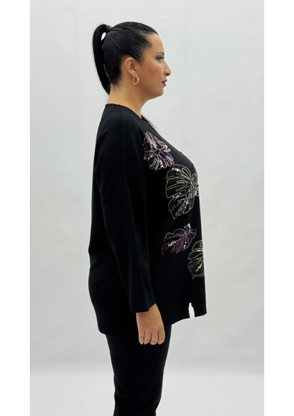 Büyük Beden Viskon Taşlı Inci Detaylı Uzun Kol Oversize Kadın Bluz indirimleri