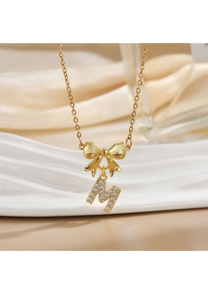 Yeni Basit Kakma Zirkonya Yay Kolye Kadın Basit Yüksek Sınıf Mücevher Duygusu Titanyum Çelik Renk Kaybetmez (Yurt Dışından)