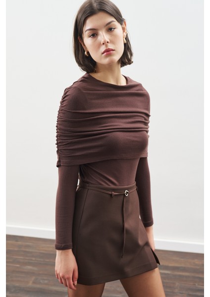 Büzgü Detaylı Bluz Acı Kahve