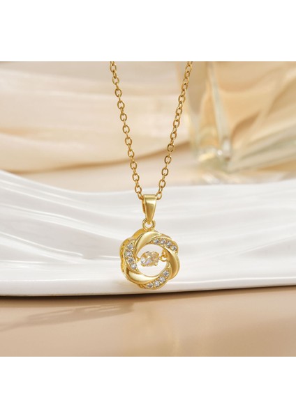 Yeni Çelik Köprücük Kemiği Zinciri Dönen Kolye Kolye Kadın Basit Yüz Aksesuarlı Hafif Lüks (Yurt Dışından)